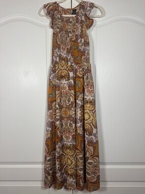 NWT Code X Mode Smocked Paisley Print Midi Dress Boho Lined Pockets Size Small